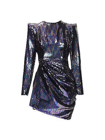 Alex Perry Alex Perry Iris pEtrol sequins shoulder padder draped mini dress (view 1)