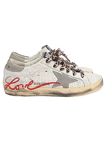 Golden Goose Golden Goose Super Star Crack-Effect Low-Top Sneakers in White Leather	 (view 1)