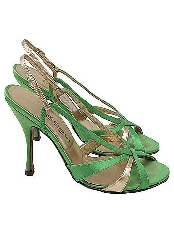 Dolce & Gabbana  Dolce & Gabbana Strappy Sandal Heels in Green Satin (view 1)