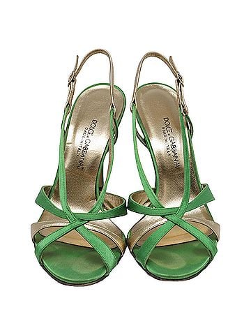 Dolce & Gabbana  Dolce & Gabbana Strappy Sandal Heels in Green Satin (view 2)