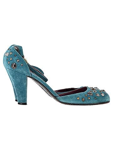 Marc Jacobs Marc Jacobs Studded Ankle Strap Pumps in Turquoise Suede (view 1)