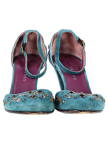 Marc Jacobs Marc Jacobs Studded Ankle Strap Pumps in Turquoise Suede (view 2)