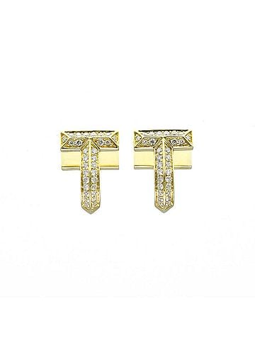 Tiffany Tiffany T-One Huggie Earrings Diamond Yellow Gold (18K) Stud Earrings Carat/0.28 (view 1)