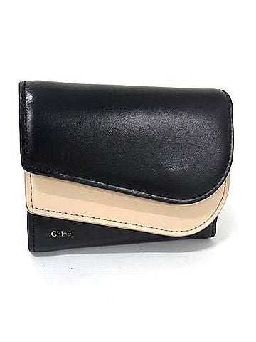 Chloé Chloé Chloe KIKI Small Trifold Wallet in Black and Beige Leather. Women's Wallet. (view 1)