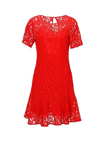 Michael Kors Michael Kors Short Sleeve Mini Dress in Red Viscose Lace (view 1)