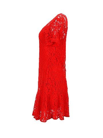 Michael Kors Michael Kors Short Sleeve Mini Dress in Red Viscose Lace (view 2)