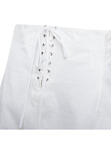 Prada Prada cotton denim tapered dart lace up back skirt (view 2)