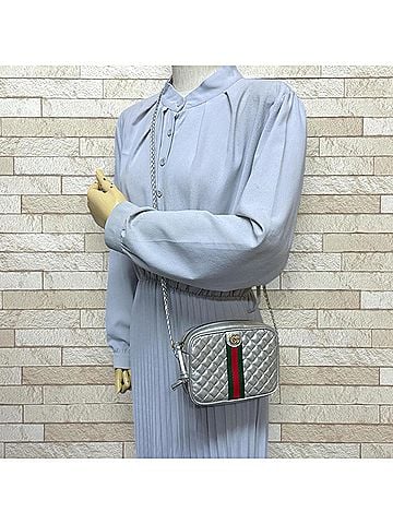Gucci Pre-owned Gucci quilted mini shoulder bag, GG Marmont 536441, silver, women's. (view 2)