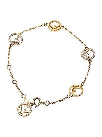 Fendi Fendi F Is Bracelet Gold Plated Rhinestones Women's FENDI (view 1)