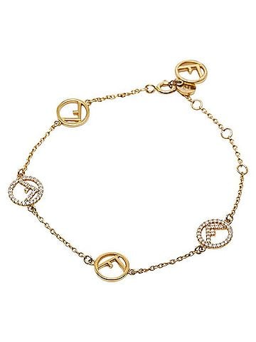 Fendi Fendi F Is Bracelet Gold Plated Rhinestones Women's FENDI (view 2)