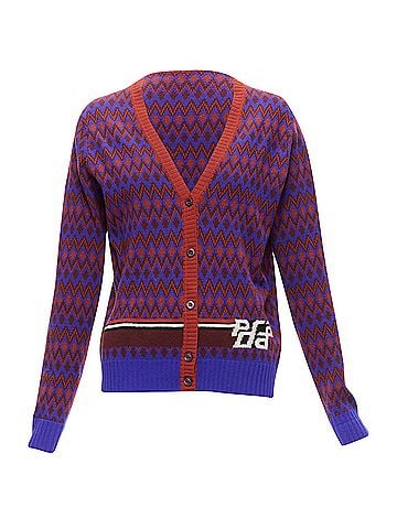 Prada Prada wool cashmere racing logo chevron intarsia cardigan (view 1)