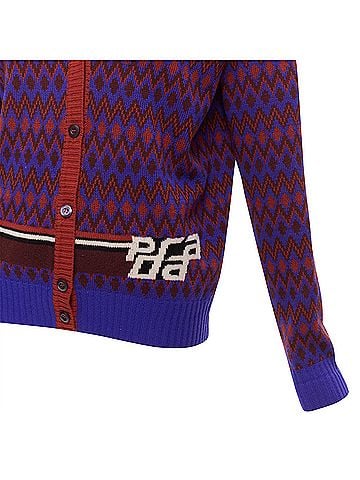 Prada Prada wool cashmere racing logo chevron intarsia cardigan (view 2)