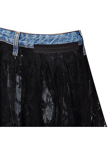 Unravel Project Unravel Project Floral Lace Ruffle Denim Inside Out Skirt (view 2)