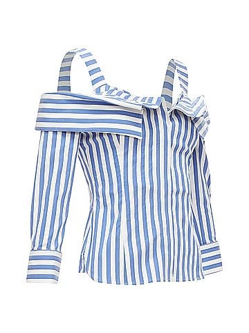 Monse Monse Striped Cold Shoulder Corseted Cropped Sleeve Top (view 1)