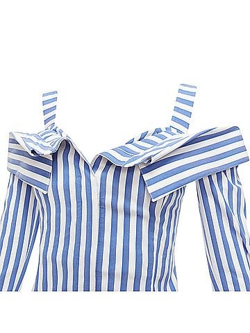 Monse Monse Striped Cold Shoulder Corseted Cropped Sleeve Top (view 2)