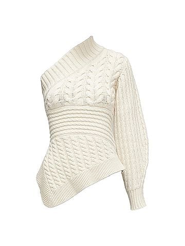 Burberry Burberry Cashmere One Shoulder Mixed Cable Knit Pullover Sweater (view 1)