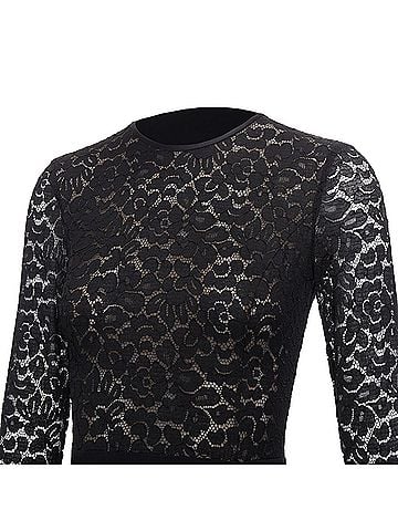 Michael Kors Michael Kors Collection Lace Overlay Top Crop Sleeve Long Gown (view 2)