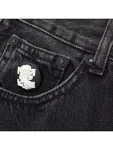 OFF-WHITE Off White C/O Virgil Abloh Denim Logo Pin Frayed Hem Wide Culotte Jeans (view 2)