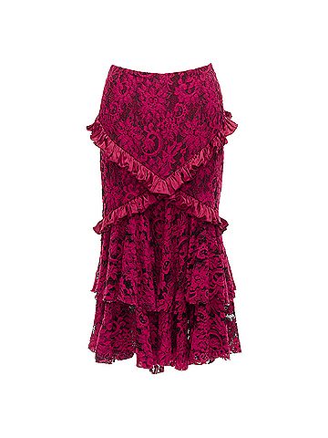 Romance Was Born Romance Was Born Cotton Silk Blend Floral Lace Bias Ruffle Midi Skirt (view 1)