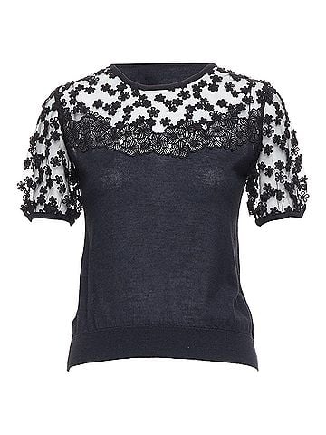 Giambattista Valli Giambattista Valli Cashmere Silk Floral Sheer Lace Panel Sweater (view 1)