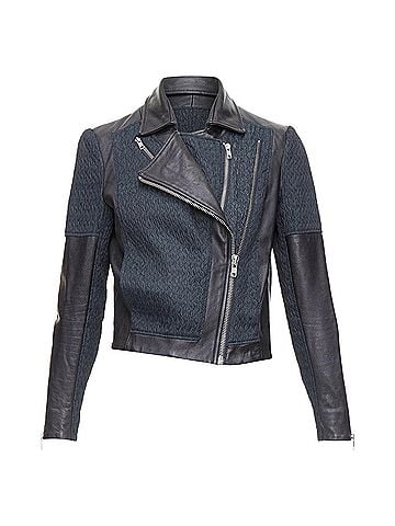 Helmut Lang Helmut Lang Pebbled Leather Textured Fabric Zip Crop Biker (view 1)