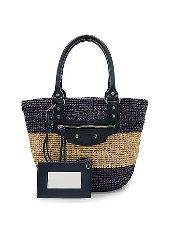 Balenciaga BALENCIAGA Pannier XS Basket Bag/Tote/Handbag with Border Raffia and Straw in Purple (Product Code: 466498) (view 2)
