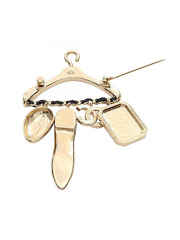 Chanel CHANEL Coco Mark Hanger Motif Brooch Accessory, GP (Gold Plated) Leather, Women's, Gold and Black (view 2)