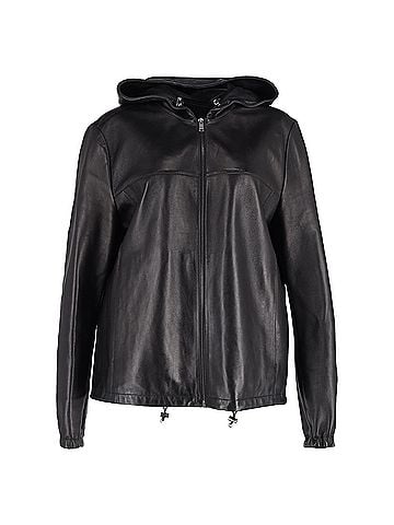 Prada  Prada Zipped Hooded Jacket in Black Leather (view 1)