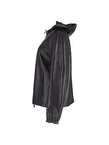 Prada  Prada Zipped Hooded Jacket in Black Leather (view 2)