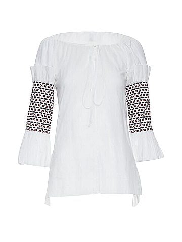 Rosie Assoulin Rosie Assoulin smocked sleeves off shoulder top (view 1)
