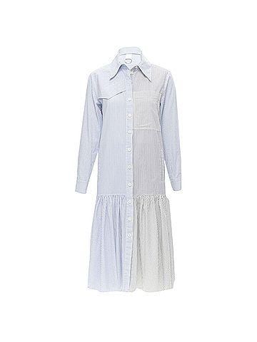 Tibi Tibi striped cotton asymmetric pockets flutter skirt shirt dress (view 1)