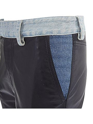 Maison Margiela Maison Margiela leather denim trim cuffed Jeans pants (view 2)