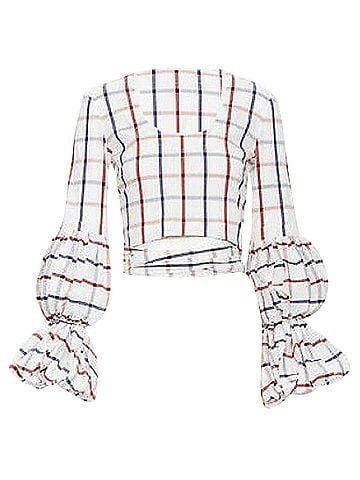 Rosie Assoulin Rosie Assoulin checked seersucker puff sleeve wrap top (view 1)