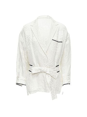 Haider Ackermann Haider Ackermann geometric jacquard linen silk belted robe shirt (view 1)