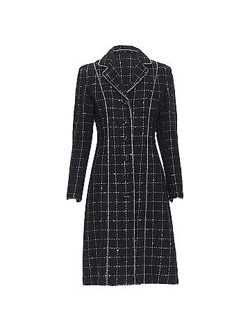 Luisa Beccaria Luisa Beccaria silver check glitter tweed embellished long coat (view 1)