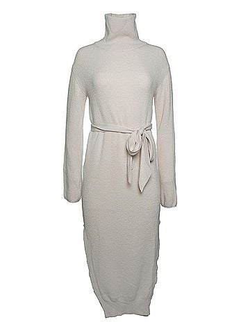 Nanushka Nanushka maxi wrap wool turtle neck dress in beige (view 1)