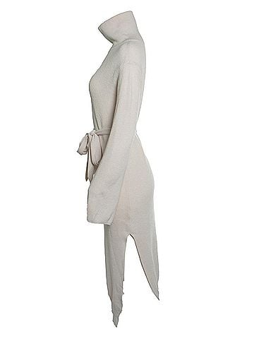 Nanushka Nanushka maxi wrap wool turtle neck dress in beige (view 2)
