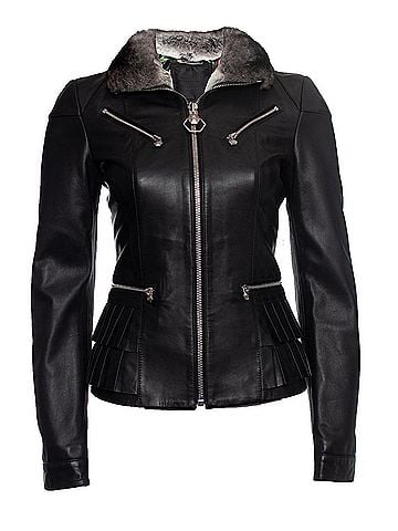 Philipp Plein Philipp Plein Leather jacket with crystal skull (view 1)