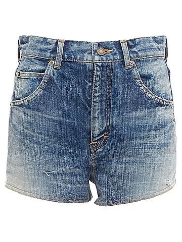 Saint Laurent Saint Laurent distressed washed denim high waisted shorts (view 1)