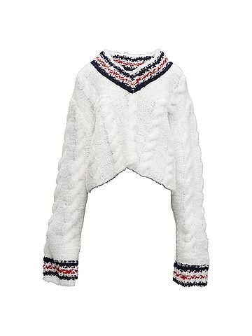 Thom Browne Thom E hand knittulle oversized varsity sweater (view 1)
