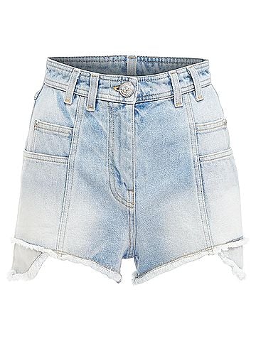 Balmain Balmain washed cotton denim panel pockets cut cutaway cargo shorts (view 1)