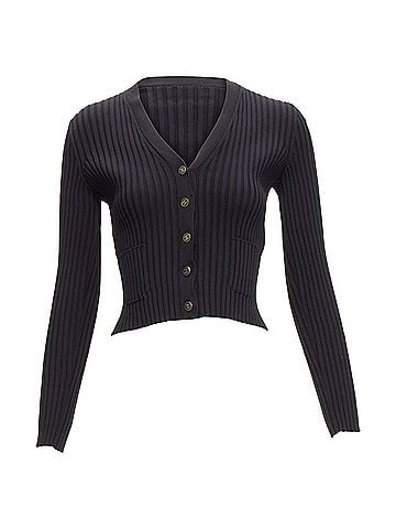 Chanel Chanel CC logo button ribbed cropped cardigan (view 1)