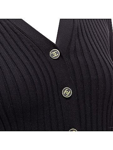 Chanel Chanel CC logo button ribbed cropped cardigan (view 2)