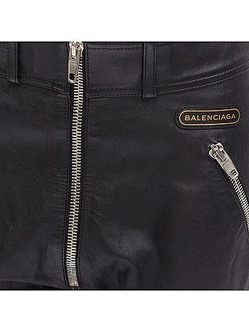 Balenciaga Balenciaga Demna logo patch zip cropped moto leather pants (view 2)