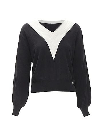Chanel Chanel wool cable knit varsity collar CC charm sweater (view 1)