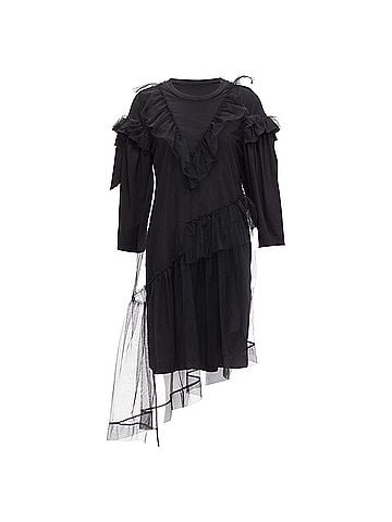 Simone Rocha Simone Rocha asymmetric tulle ruffle trim overlay tshirt dress (view 1)