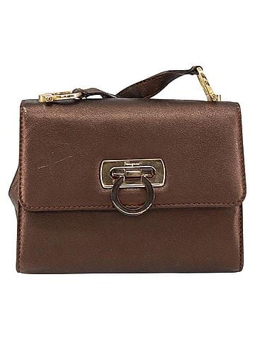 Salvatore Ferragamo Gancini Shoulder Bag Leather Gold Leather Shoulder Bag Bag (view 1)