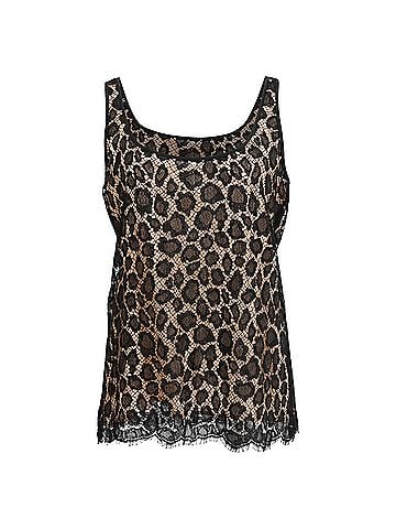 Michael Kors  Michael Kors Lace-Detailed Tank Top in Black and Beige Polyester (view 1)