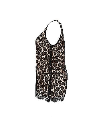 Michael Kors  Michael Kors Lace-Detailed Tank Top in Black and Beige Polyester (view 2)