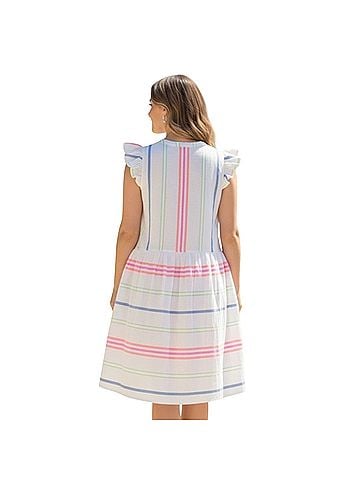 Vineyard Vines Vineyard Vines Guava Multi Stripe Dress Ruffle Sleeves Casual Dress (view 2)